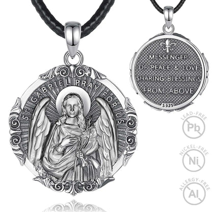 Eudora 925 Sterling Silver Saint Gabriel Archangel Necklace Vintage Amulet Pendant for Men Women Religious Believers Jewelry
