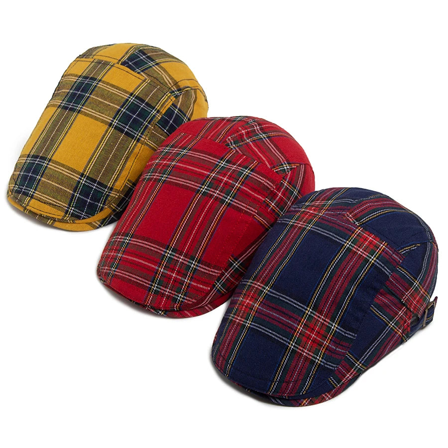 Multi Color Plaid Flat Cap Vintage Women Casual Fashion Visor Beret Spring Autumn Newsboy Hat For Men Ladies Adjustable Unisex