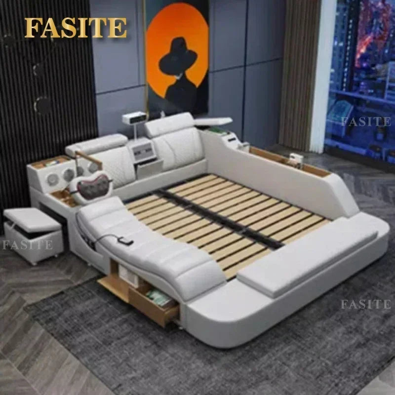 Budget-friendly Multifunctional massage tatami leather bed double modern simple wedding with projector smart Bedroom Furniture