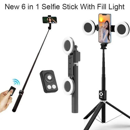 6 In 1 Selfie Stick Tripod Portable 67Inch Height Tripod Stick With Wireless Remote Cell Phone Holder Travel Phone