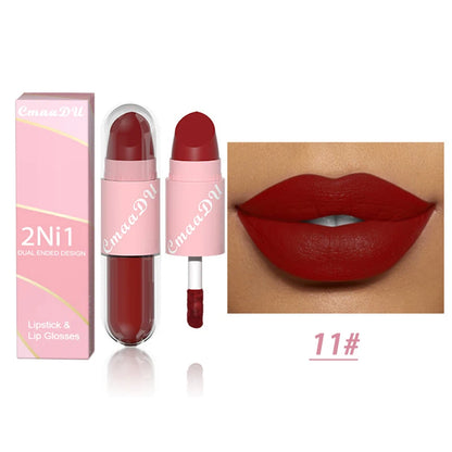 18Color 2 in 1 Sexy Red Brown Matte Liquid Lipstick Double Head Purple Lip Gloss Moisturizer Lasting Waterproof Lip...