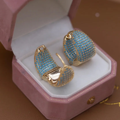 2025 Korean new design fashion jewelry 14K plated blue zircon large water drop earrings elegant women's daily work...