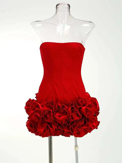 Red Solid Spliced Appliques Slim Backless Short Dresses For Women Strapless Sleevelss Patchwork Lace Up Dress Female Sexy LSW7
