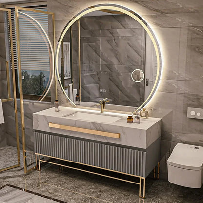 O Single/Double Sink Bathrooms Vanity Luxury Bathroom Cabinet Combination Rock Slab Smart LED Light Cabinet Bathroom...