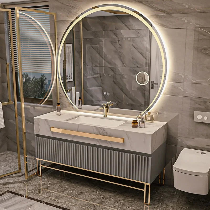 O Single/Double Sink Bathrooms Vanity Luxury Bathroom Cabinet Combination Rock Slab Smart LED Light Cabinet Bathroom...