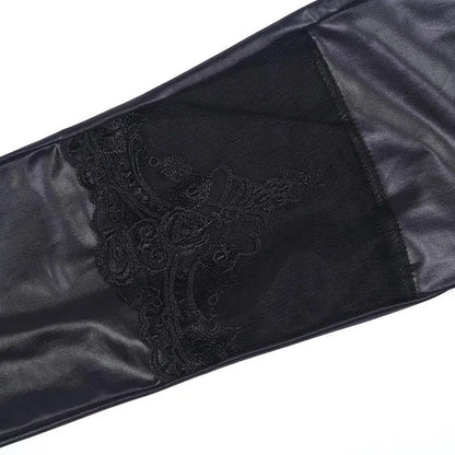 Lace Leather Patchwork Crop Pants Leggings Breathable Skin-Friendly Pure Color Women's Base Layer Pants Winter Collection - Kimlud