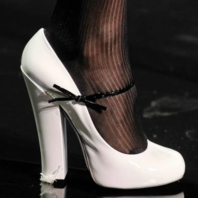 Butterfly Knot Strap Leather High Heels Sexy Pointed Toe Square Heel Accept Customized New Arrvials Fashion Women Modern Shoes