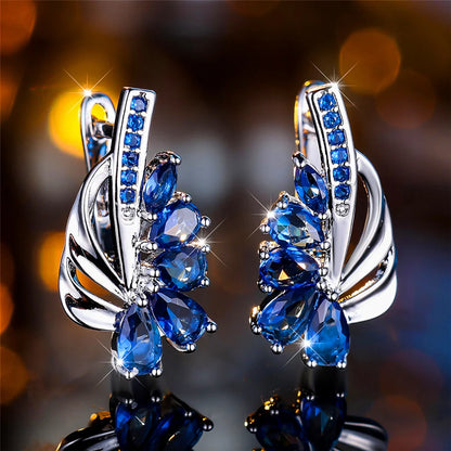 Luxury Female Blue Green Clip Earrings Charm Gold Color Trendy Zircon Stone Wedding Jewelry For Women | Kimlud Luxury Jewelry