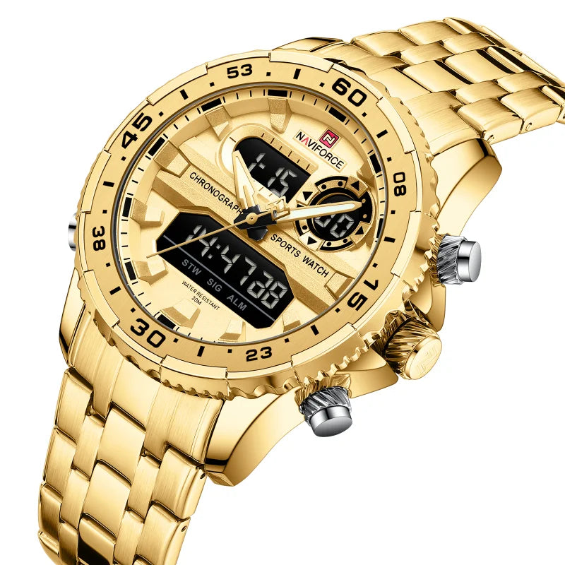 NAVIFORCE Fashion Brand Black Gold Men Watch Fashion Luxury Quartz Wrist Watches Sport Waterproof Stainless Steel Strap NF9234 - Kimlud