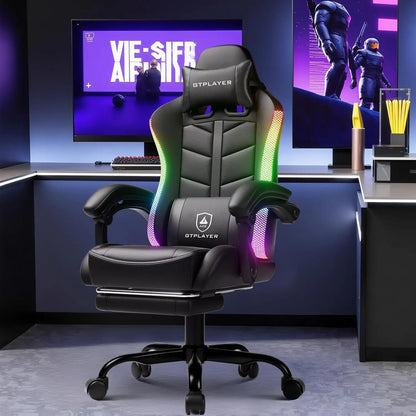 GTPLAYER RGB Gaming Chair with Footrest, Computer Gaming Chair with LED Lights for Adults, Height Adjustable PC Gamer Chair