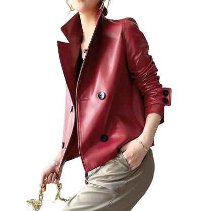 Modigirl Autumn Winter Green Faux Leather Jackets Women 2024 New Outwear Long Sleeves PU Leather Short Coats Outwear for Female
