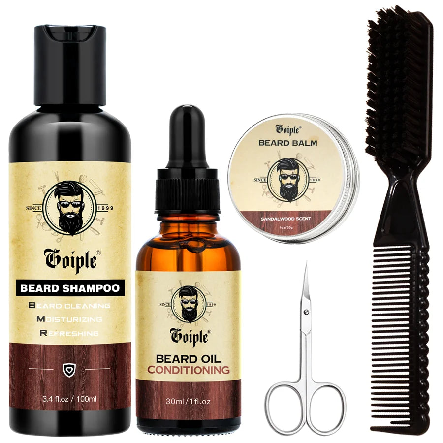 GOIPLE Beard Growth Care Kit Moustache Shampoo Conditioning Oil Deep Clean Wash Moisturizing Whiskers Balm Smoothing...