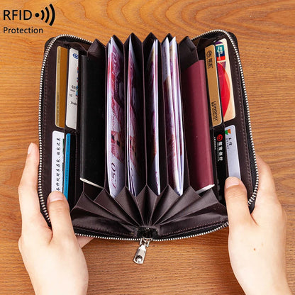 RFID Anti-Theft Cowhide Leather Wallet, Brush Head Layer, Long Passbook Passbook Passbook, Large Capacity Clutch Bag |...