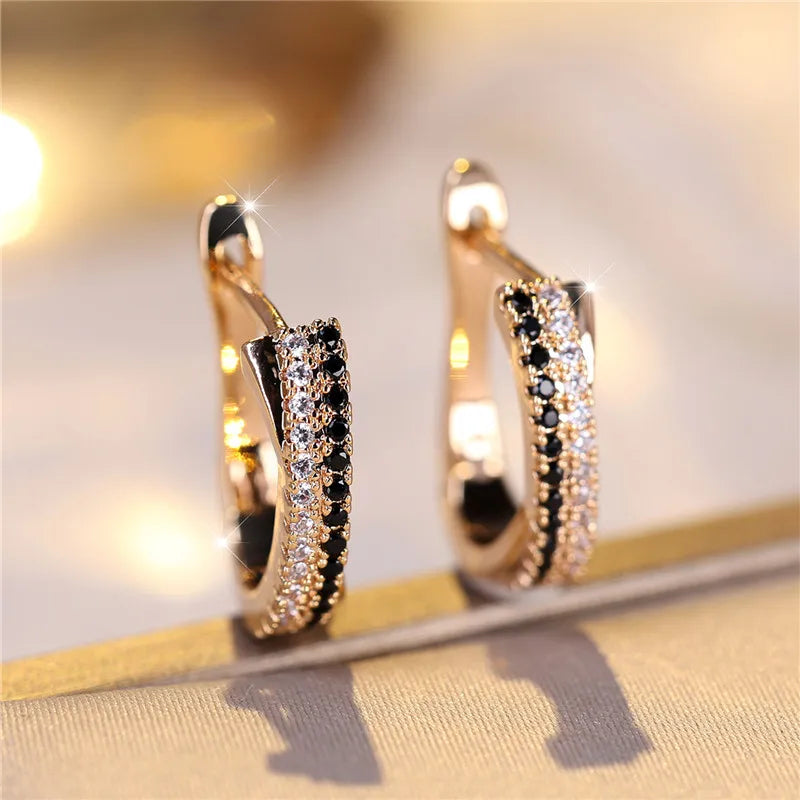 Luxury Female Black White Zircon Stone Clip Earrings Charm Gold Color Wedding Jewelry For Women | Kimlud Luxury Jewelry