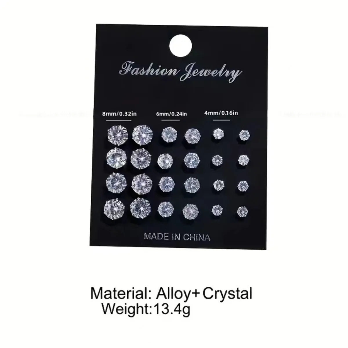 12 Pairs Set Stainless Steel Stud Earrings with Gemstone Buds Round Earrings Unisex Fashion Jewelry Gifts | Kimlud...