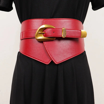 [EAM] Pu Leather Black Irregular Vintage Wide Belt Personality Women New Fashion Tide All-match Spring Autumn 2025 1DJ0855
