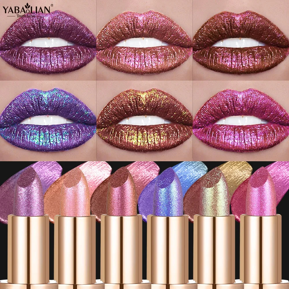 7-Color Aurora Chameleon Metallic Lip Stick High Shine Long-Lasting Diamond Blue Purple Lip Gloss for Halloween & Stage Makeup - Kimlud