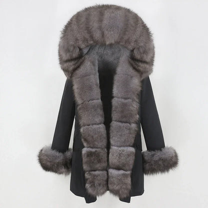 OFTBUY 2024 Fashion Winter Jacket Women Real Fur Coat Natural Real Fox Fur Collar Loose Long Parkas Big Fur Outerwear Detachable