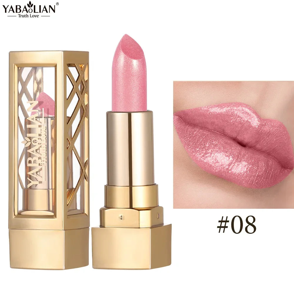 12 Color Gold Tube Lipstick Matte Metallic Glitter Lipstick Waterproof Non-Fade Shimmery Pearl Sparkling Red Lip Gloss Makeup