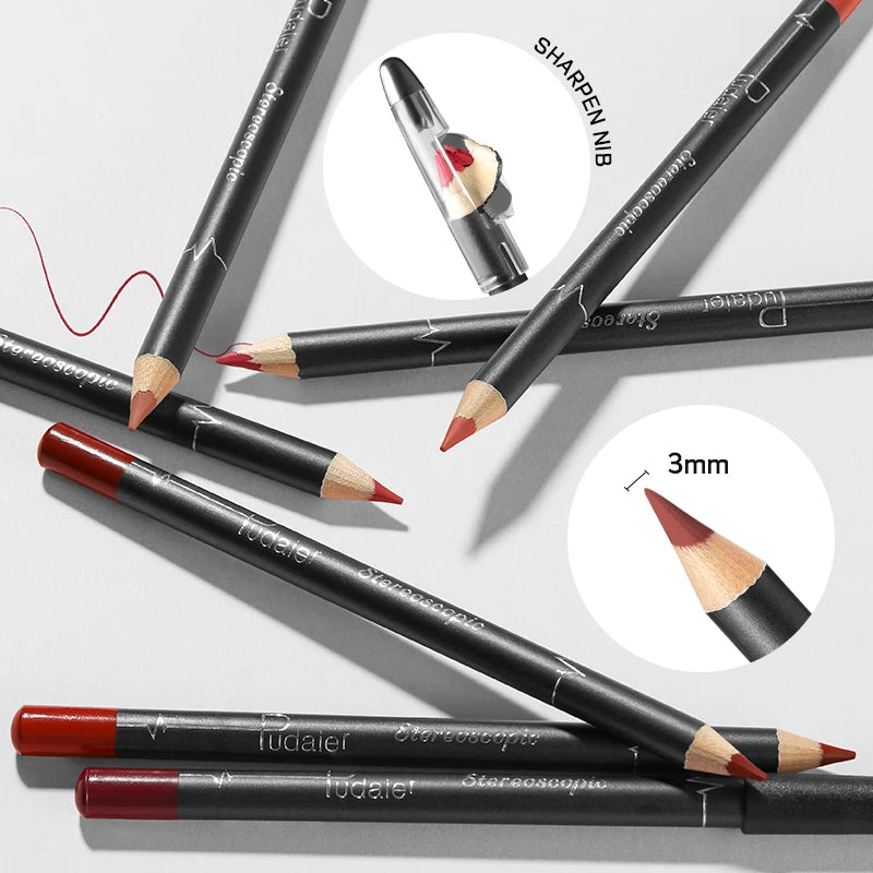 Waterproof Matte Lipliner Pencil Red Contour Tint Lipstick Long Lasting Non-stick Cup Moisturising Lips Makeup 12 Colors