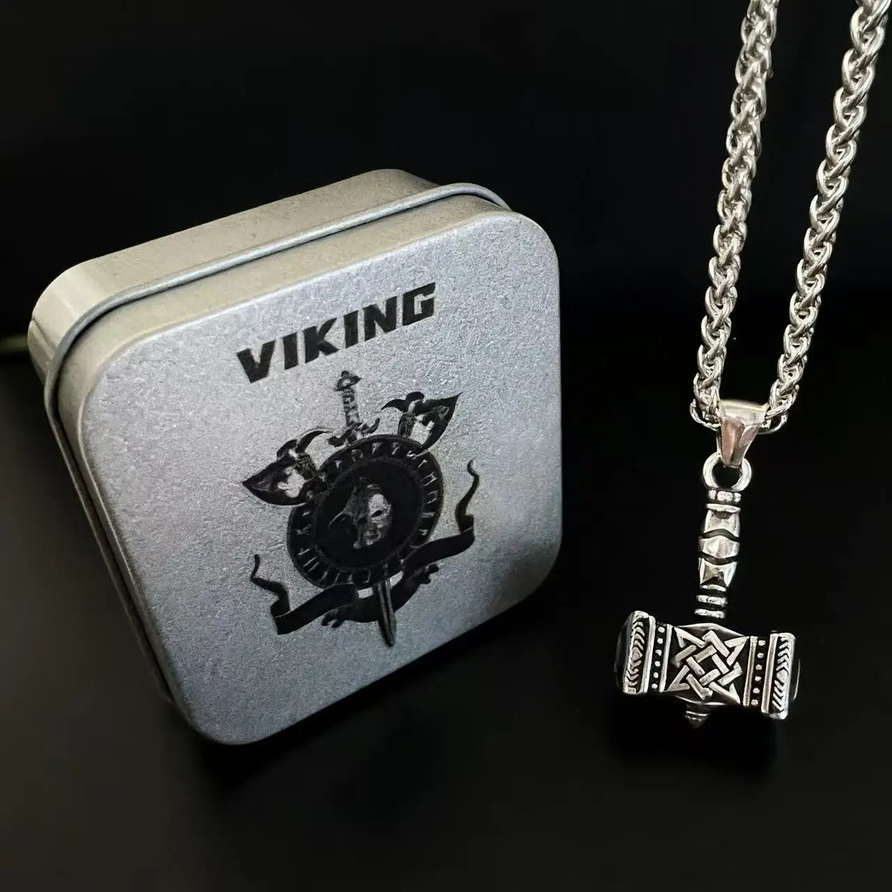 HNSP 316L Stainless Steel Norse Mythology Mjolnir Odin Rune Thor Hammer Pendant Necklace For Men Gift Viking Jewelry Accessories