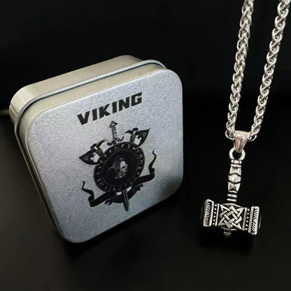 HNSP 316L Stainless Steel Norse Mythology Mjolnir Odin Rune Thor Hammer Pendant Necklace For Men Gift Viking Jewelry Accessories