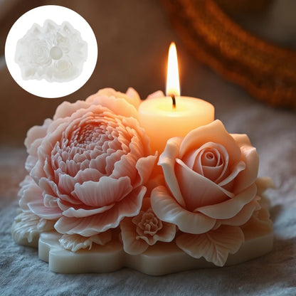 Peony Rose Bud Bouquet Candle Silicone Mold Peony Flower Clusters Candle Mould Christmas Gift Flower Bundle Resin Gypsum Molds