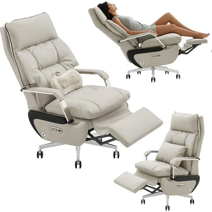 Executive Dual Motor Reclining Chair with Footrest, Massage & Pillow Support, Ergonomic PU Leather Desk Chair for Big...