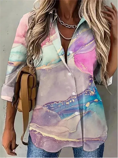 Summer Turn-Down Collar Women Blouse Long Sleeve Shirts Spring Vintage Floral Print Button Casual Blouse Blusas
