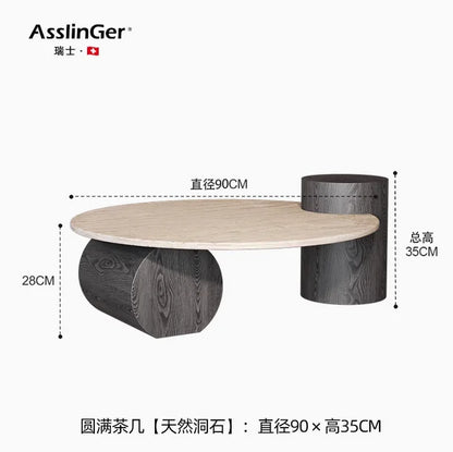 Stone Italian Side Table Nordic Natural Travertine Unique Wood Coffee Table Round Stone Designer Stolik Kawowy Home...