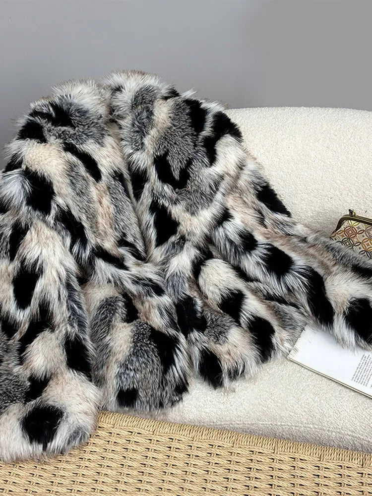 Women's Fur Coat Lapel Panelled Oversized Winter Warm Jacket Autumn Female Long Sleeve Loose Short Tops Chic Lady...