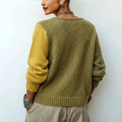 Women Patchwork Knit Cardigan Asymmetric Button Long Sleeve Loose Sweater Coat Retro Casual Autumn Winter Female...
