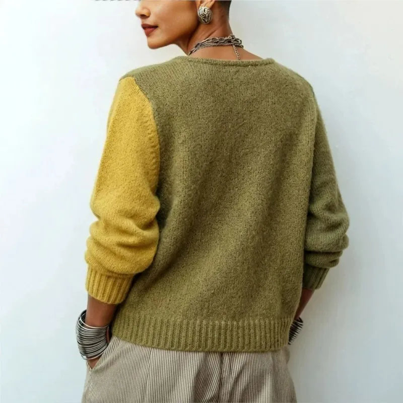 Women Patchwork Knit Cardigan Asymmetric Button Long Sleeve Loose Sweater Coat Retro Casual Autumn Winter Female...
