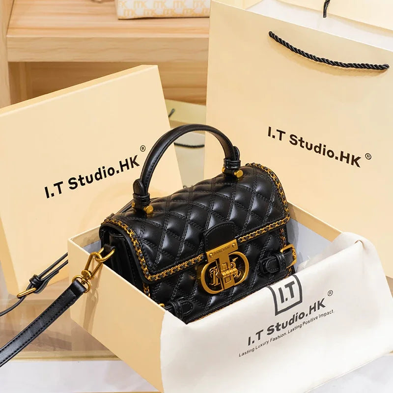 Women's handbag genuine diamond grid handbag women's 2024 new high-end designer crossbody shoulder small square bag |...