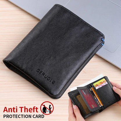 Plant Tanned Top Layer Genuine Cowhide Short Wallet RFID Blocking Large Capacity Card Slot Design ID Card Mirror Window...