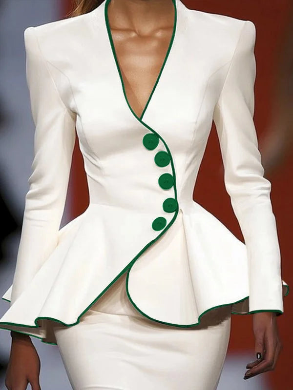 Krisstargirls Women’s Original Jacket Outerwear 2025 Spring Deep V-Neck Long Sleeves Buttoned Slim Elegant Ladies Clothing Tops