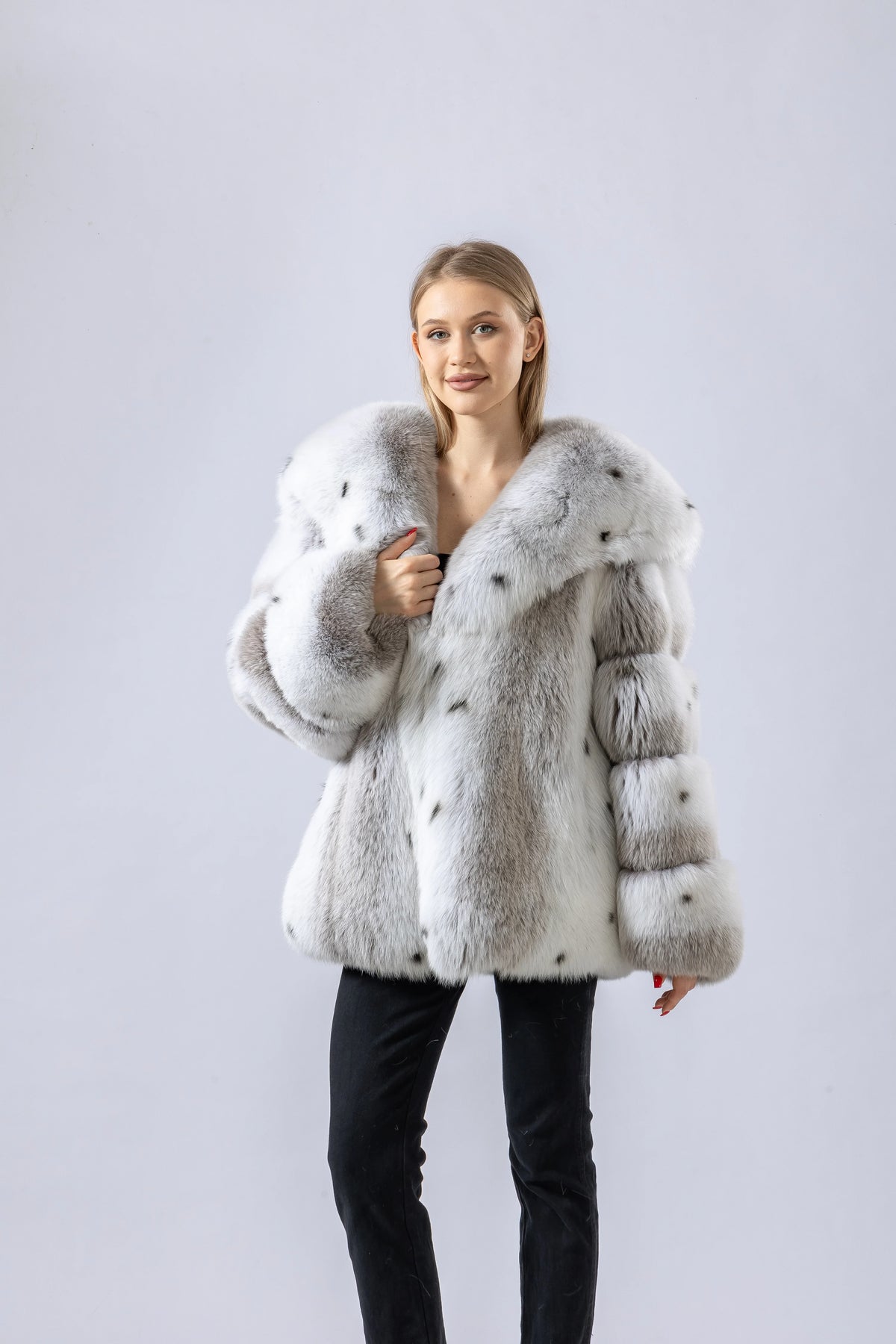 Sweet real fox fur coat with big turn down collar lynx color overcoat thick warm soft jacket length 64 cm 250461