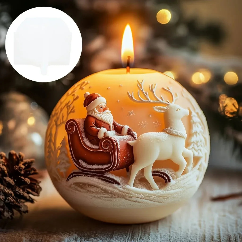 Santa Claus Sleigh Spherical Candle Silicone Mold Santa Claus Elk Scented Candle Mould Santa Claus Sleigh Resin Plaster Molds
