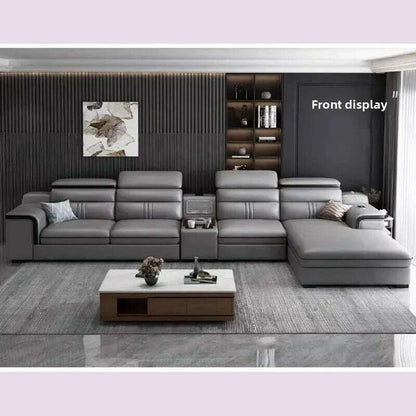 Large Apartment Chaise Leather Sofa Combination Set Modern Light Luxury Living Room Sofas Creative Office Comfortable Large Sofa