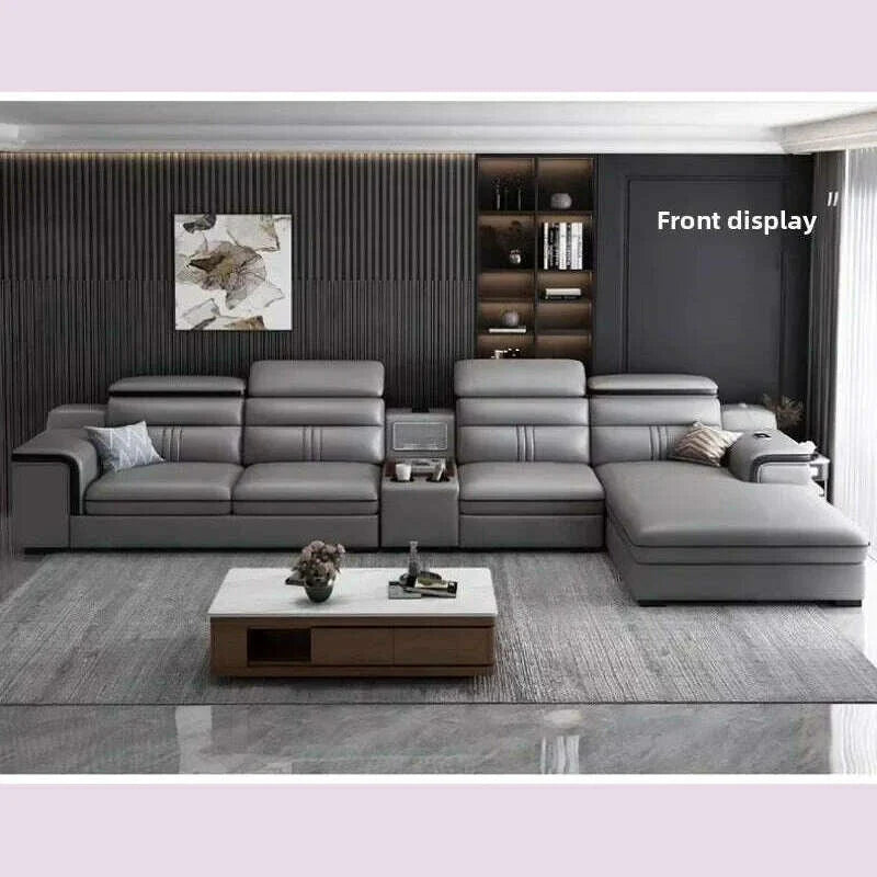 Large Apartment Chaise Leather Sofa Combination Set Modern Light Luxury Living Room Sofas Creative Office Comfortable Large Sofa