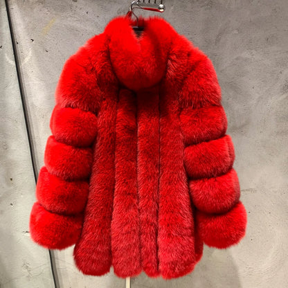 Long Fox Fur Coats Wholesale Winter Female Natural Fox Fur OutWear Full Pelt Real Fox Fur Jackets with Long Sleeve 909