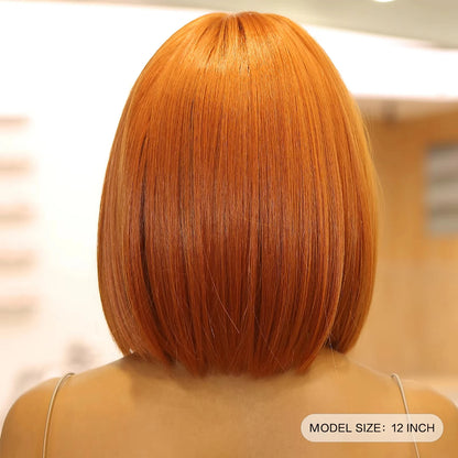 Short straight synthetic wig Ginger Brown Bob wig with straight bangs Ladies Cosplay daily natural high temperature silk wig