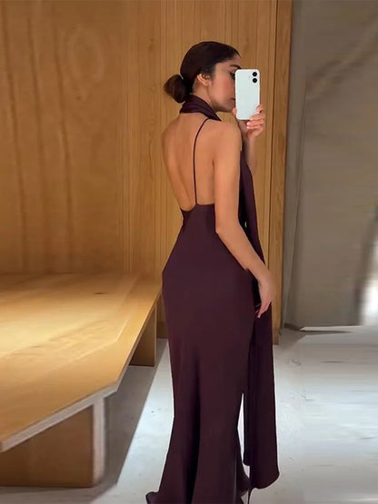 Sexy Strapless Ribbon Long Dresses Women Fashion Solid Sleeveless High Waist Slim Maxi Robes Female Chic Evening Party Dress - Kimlud