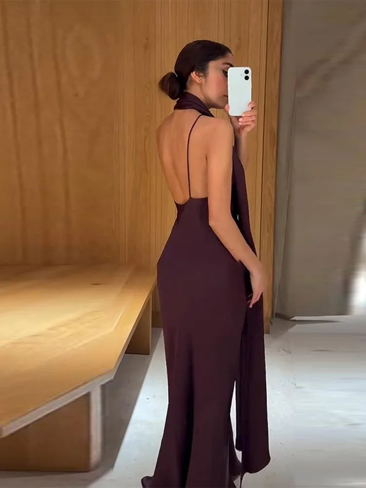 Sexy Strapless Ribbon Long Dresses Women Fashion Solid Sleeveless High Waist Slim Maxi Robes Female Chic Evening Party Dress - Kimlud