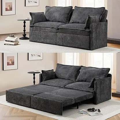 74" King Pull Out Sofa Bed - Convertible Sleeper Sofa Bed, Space Saving Corduroy Loveseat Chaise Lounge with USB Charging, Side - Kimlud