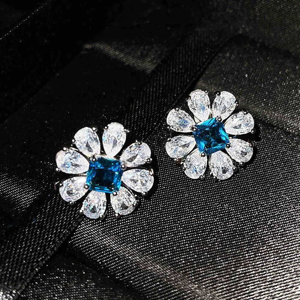 925 Sterling Silver Big Flower Stud Earrings for Women Fashion Paraiba Tourmaline Gemstone Wedding Party Jewelry Gift |...