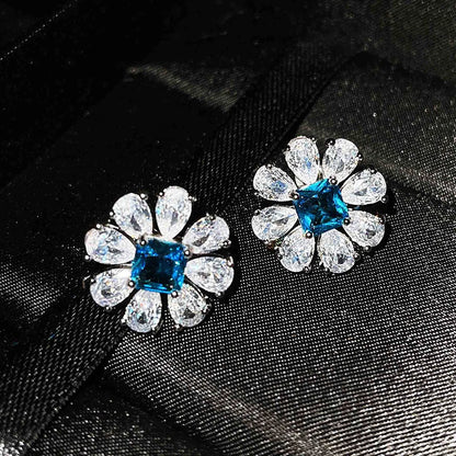 925 Sterling Silver Big Flower Stud Earrings for Women Fashion Paraiba Tourmaline Gemstone Wedding Party Jewelry Gift |...