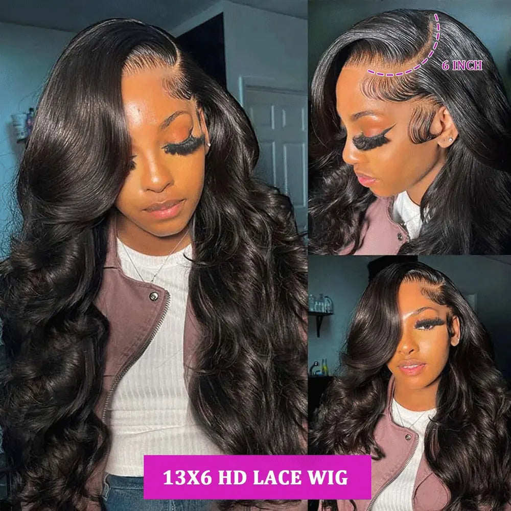 13x6 Lace Front Wigs Human Hair 250 Density Hd Body Wave Lace Frontal Human Hair Wigs For Women Glueless Pre Plucked Black Wig