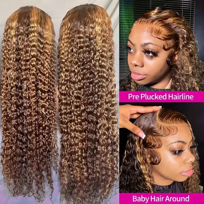 40 Inch P4/27 Ombre Highlight Human Hair Wig 13x6 HD Lace Frontal Wig Deep Wave Water Wave 13x4 Lace Curly Wigs For Black Women