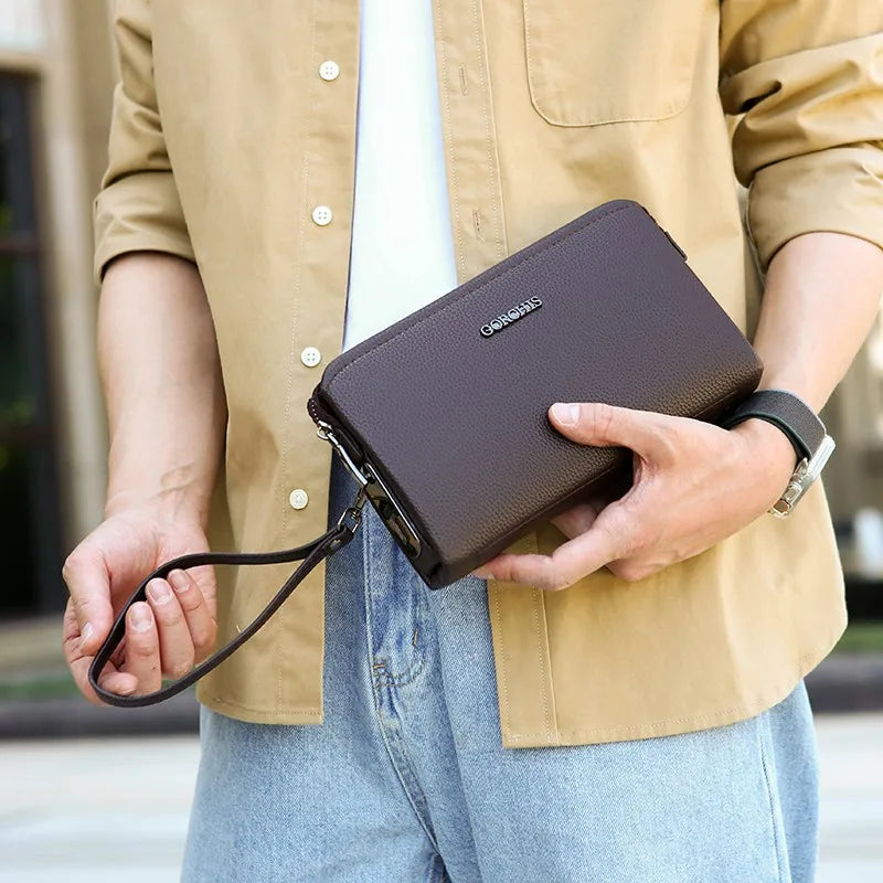Leather Wallet FL-V1 Men Business Clutch Bag Smart Fingerprint lock Security Anti Theft Handbag Black Safety Men Wallet...